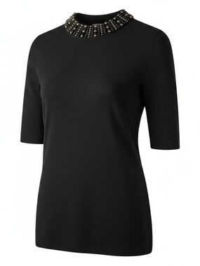 Talbots Black Beaded Mock Neck Sweater